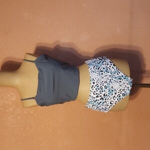 Grey white teal leopard bikini! Beach vacation swim pool travel Size large!